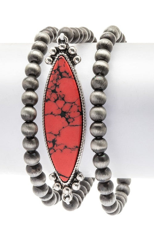 Navajo Turquoise Stone Stretch Beaded Bracelet Stack