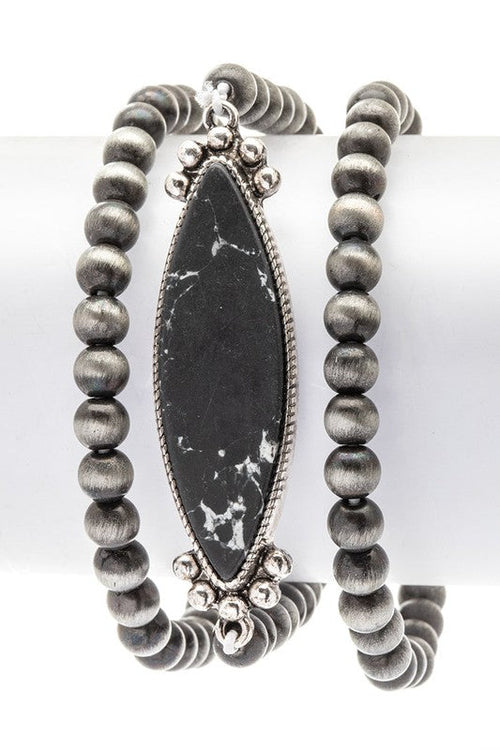 Navajo Turquoise Stone Stretch Beaded Bracelet Stack