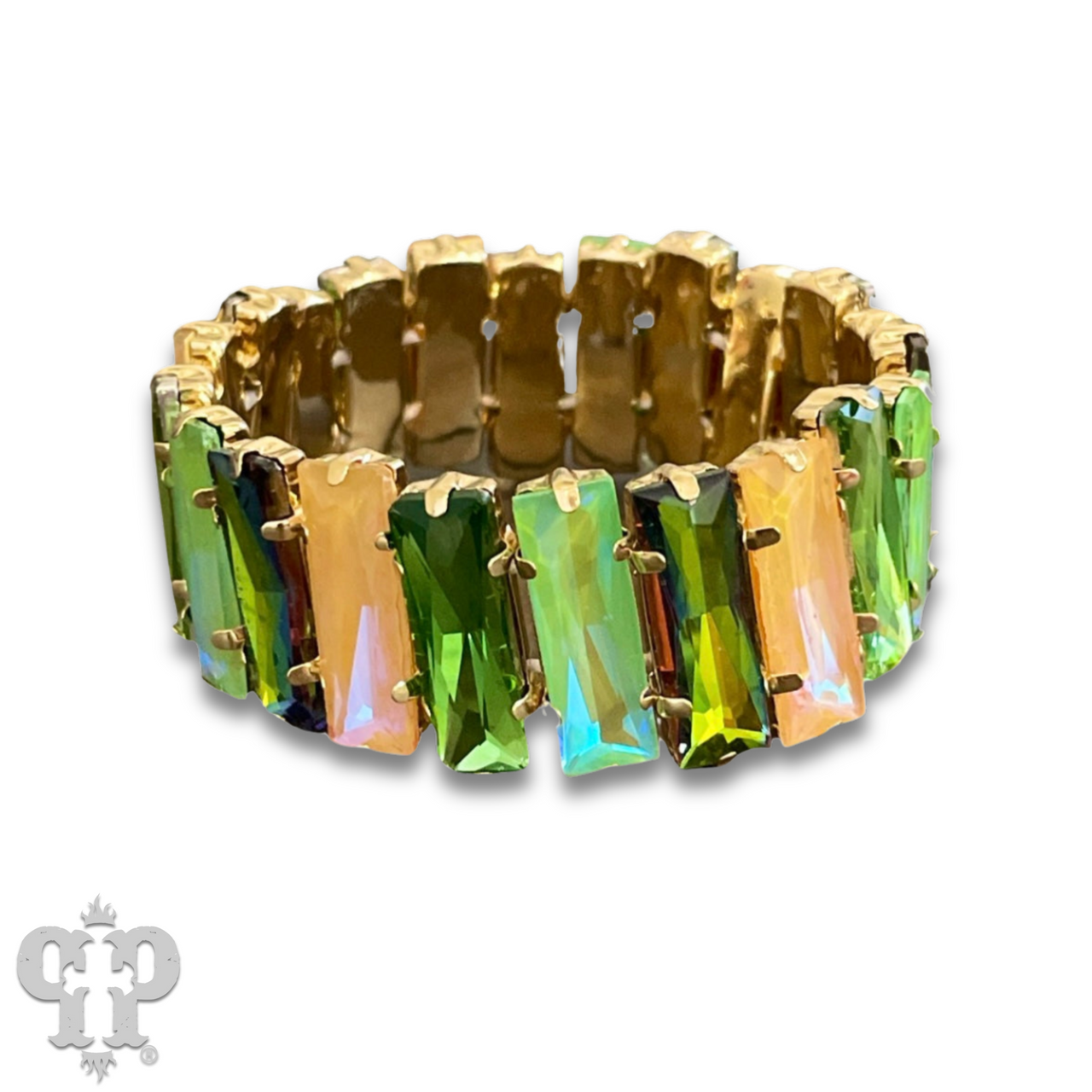 Faceted rectangle rhinestone stretch bracelet