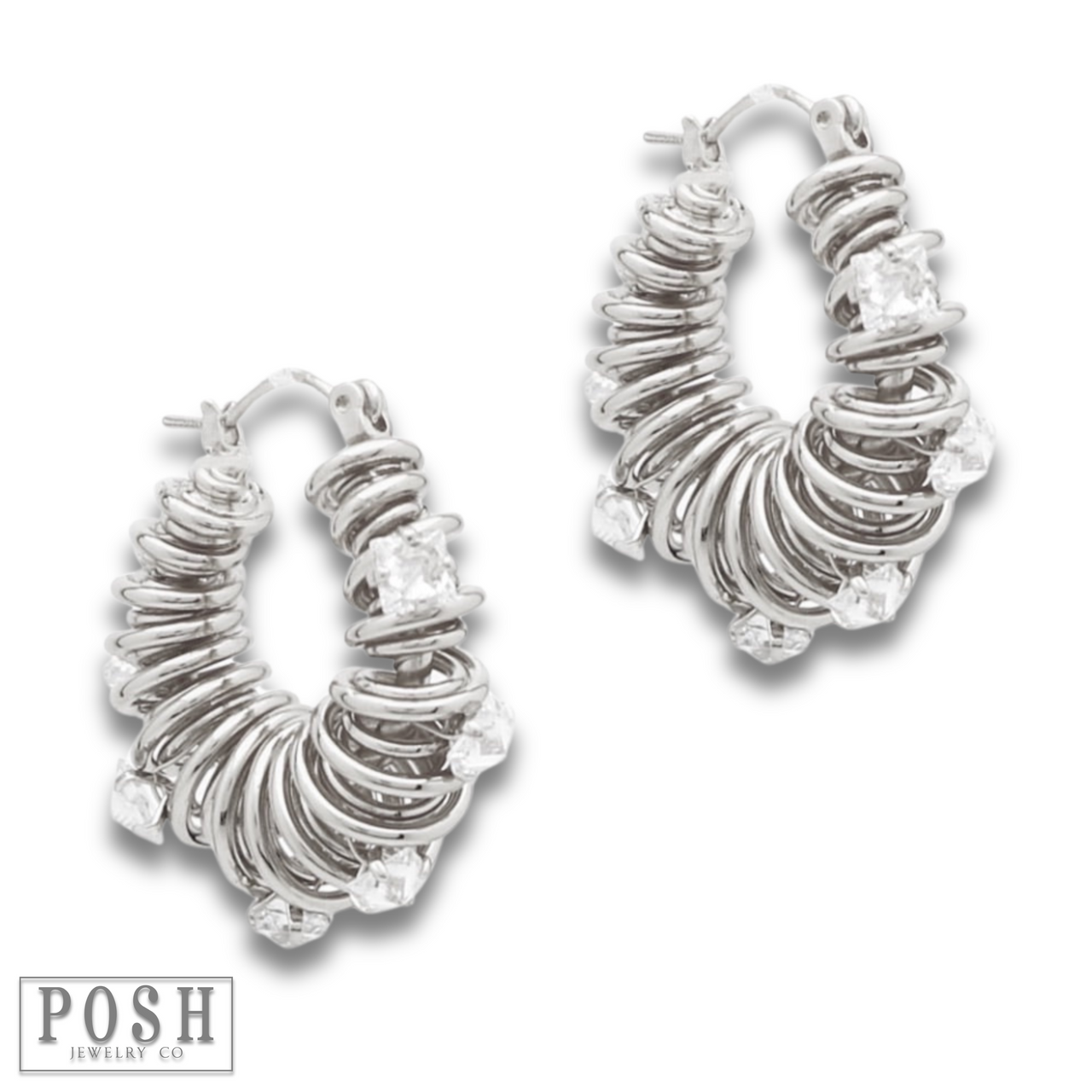 Coil hoop and rhinestone earring