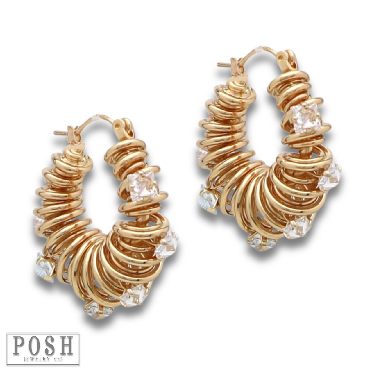 Coil hoop and rhinestone earring