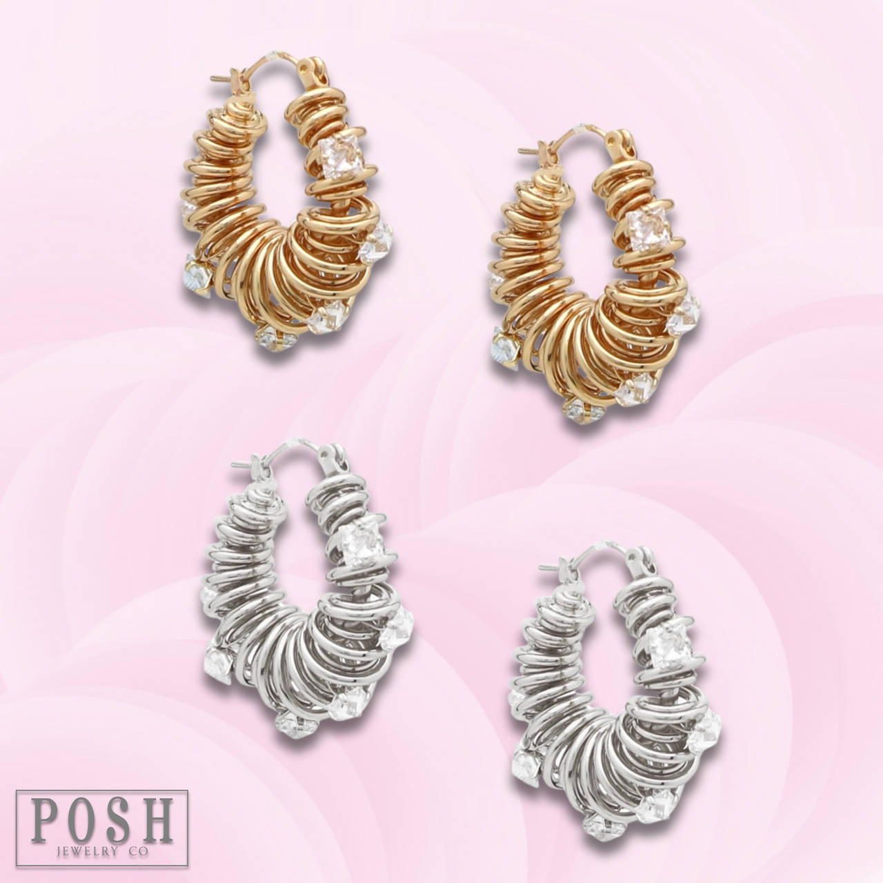 Coil hoop and rhinestone earring