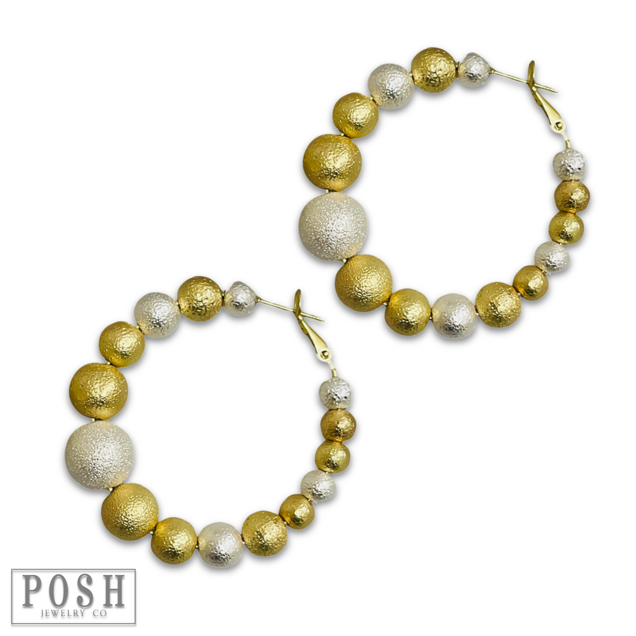 Two-tone bead hoop earring
