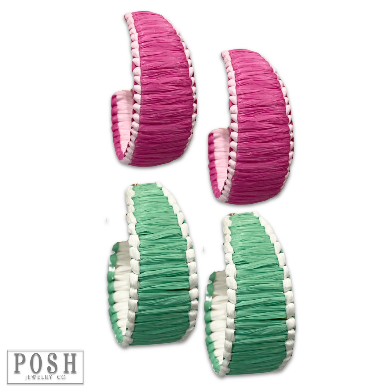White rim raffia hoop earring