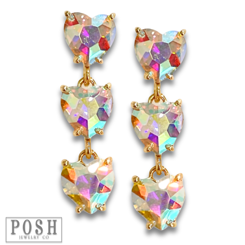 Triple heart rhinestone earring