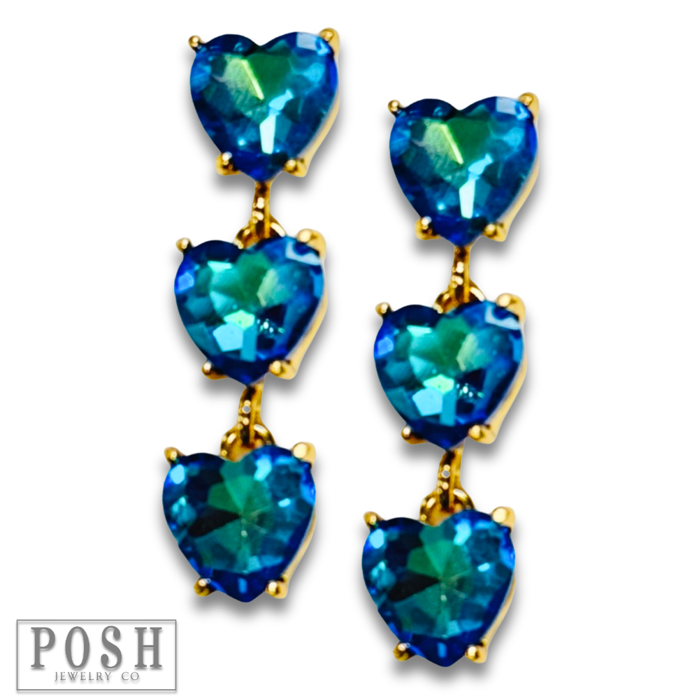 Triple heart rhinestone earring