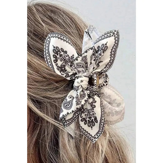 Paisley Bow Claw Hair Clip - White