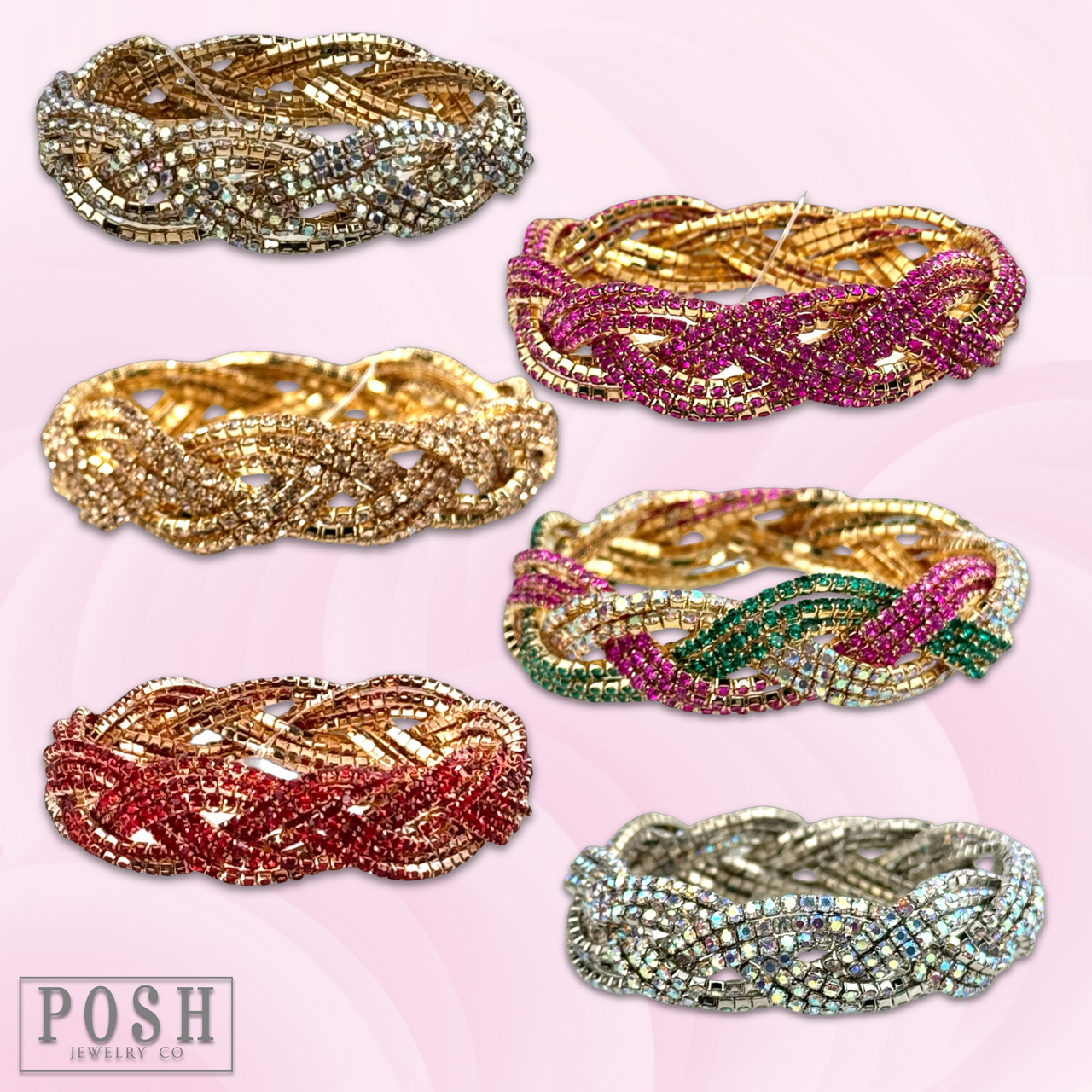 Rhinestone braided look bracelet