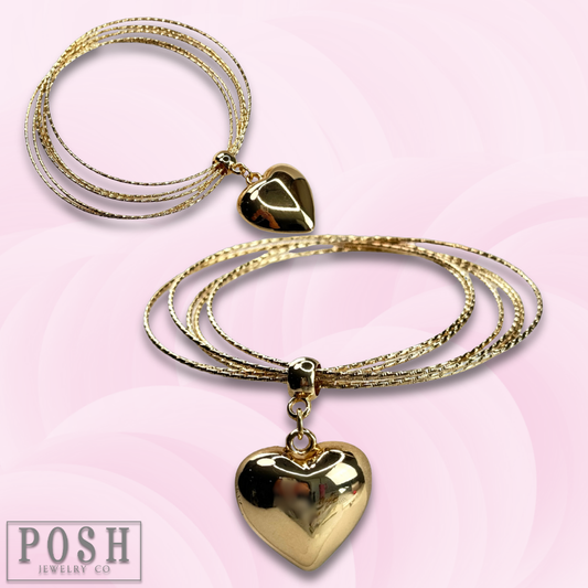 Puffed heart bangle bracelet