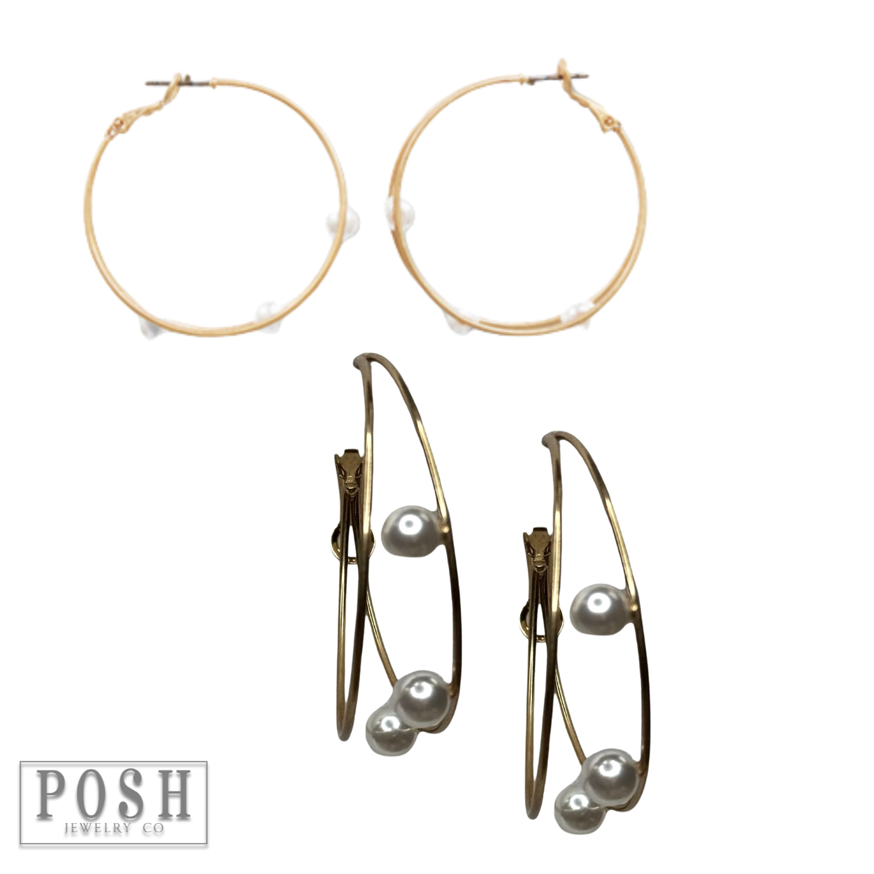 Double hoop and pearl earring