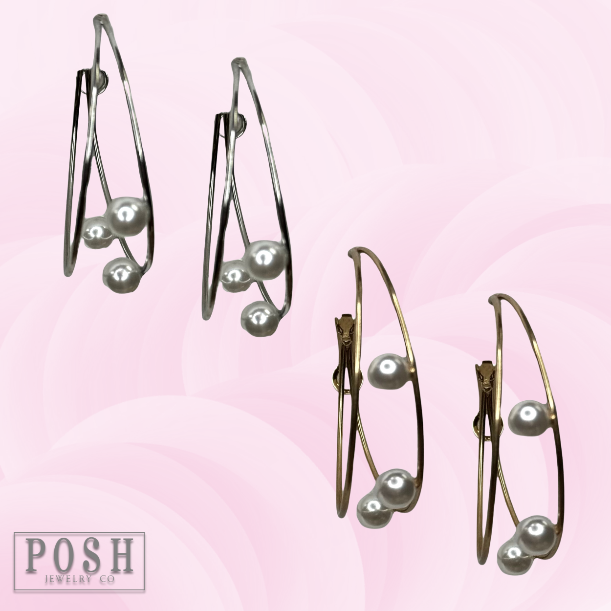 Double hoop and pearl earring