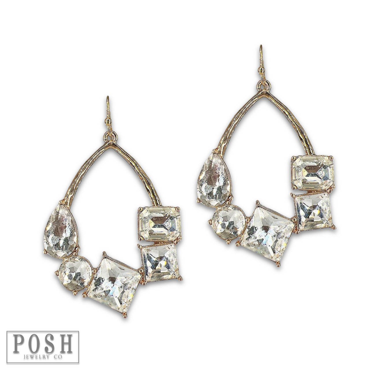 Silver teardrop earring with variety rhinestones