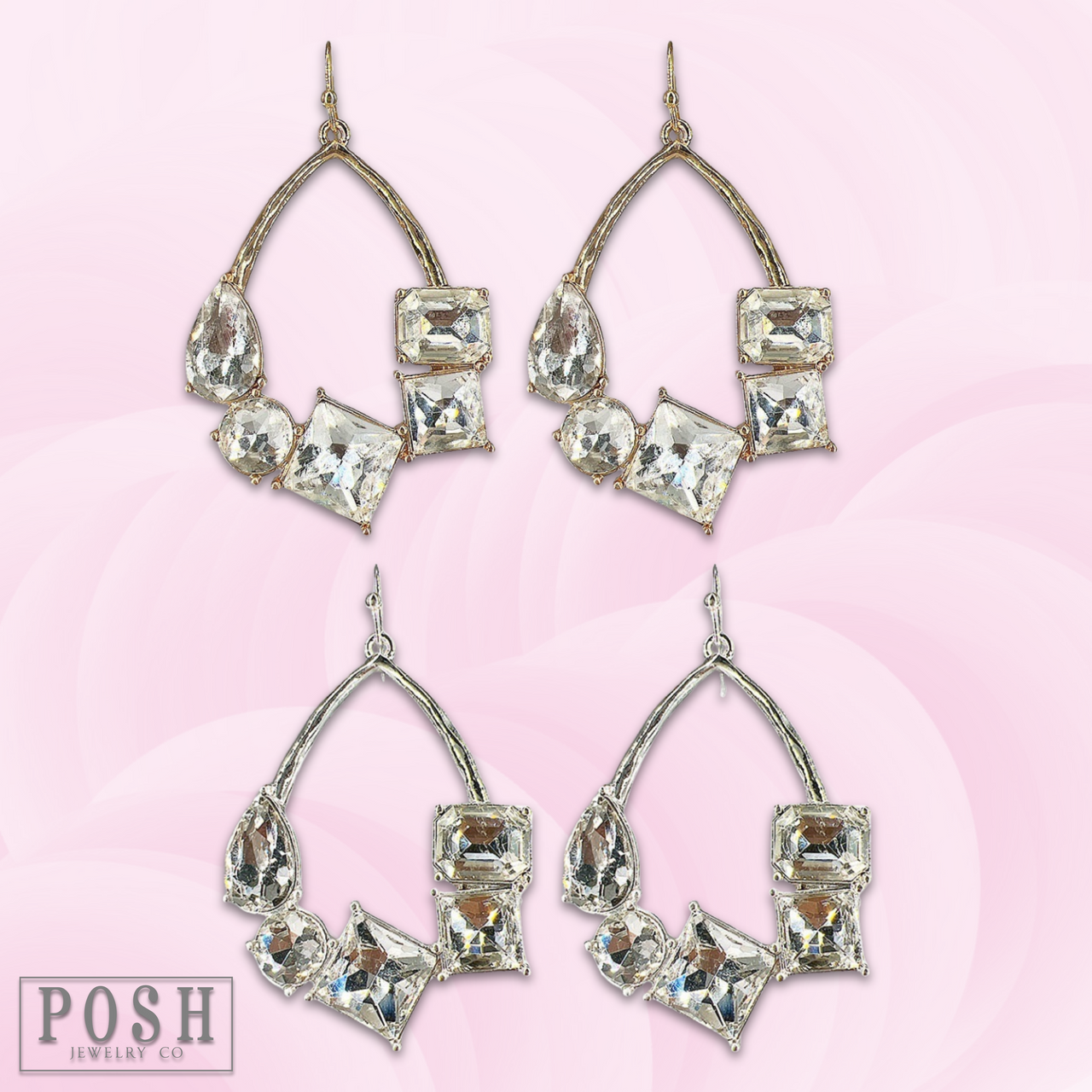 Silver teardrop earring with variety rhinestones