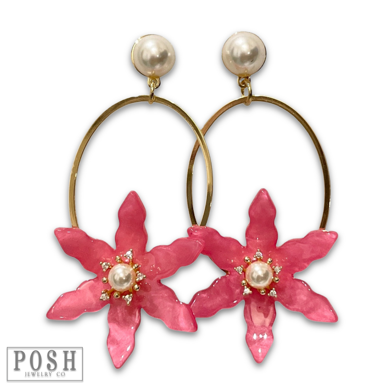 Fuchsia acrylic flower earring
