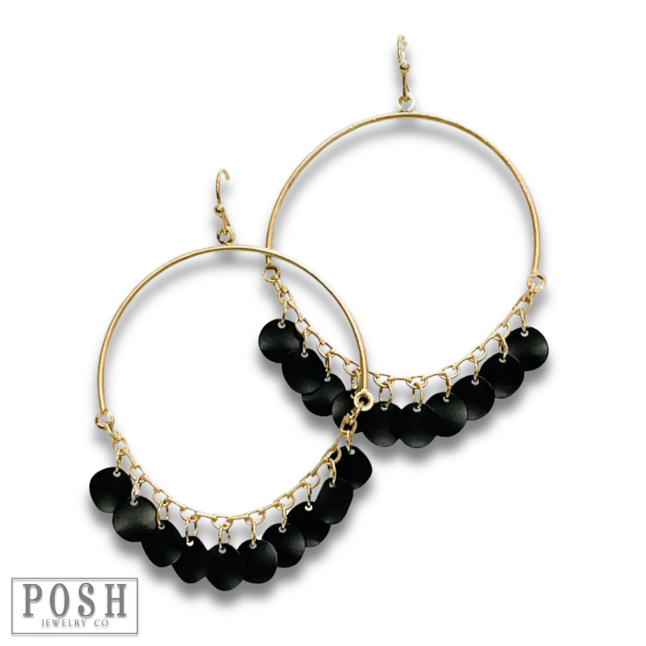 Disc charms on gold bar earring