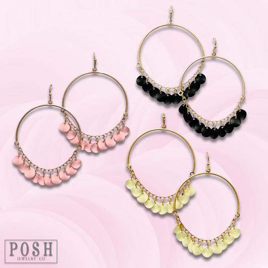 Disc charms on gold bar earring