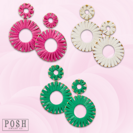 Raffia wrapped circle earring
