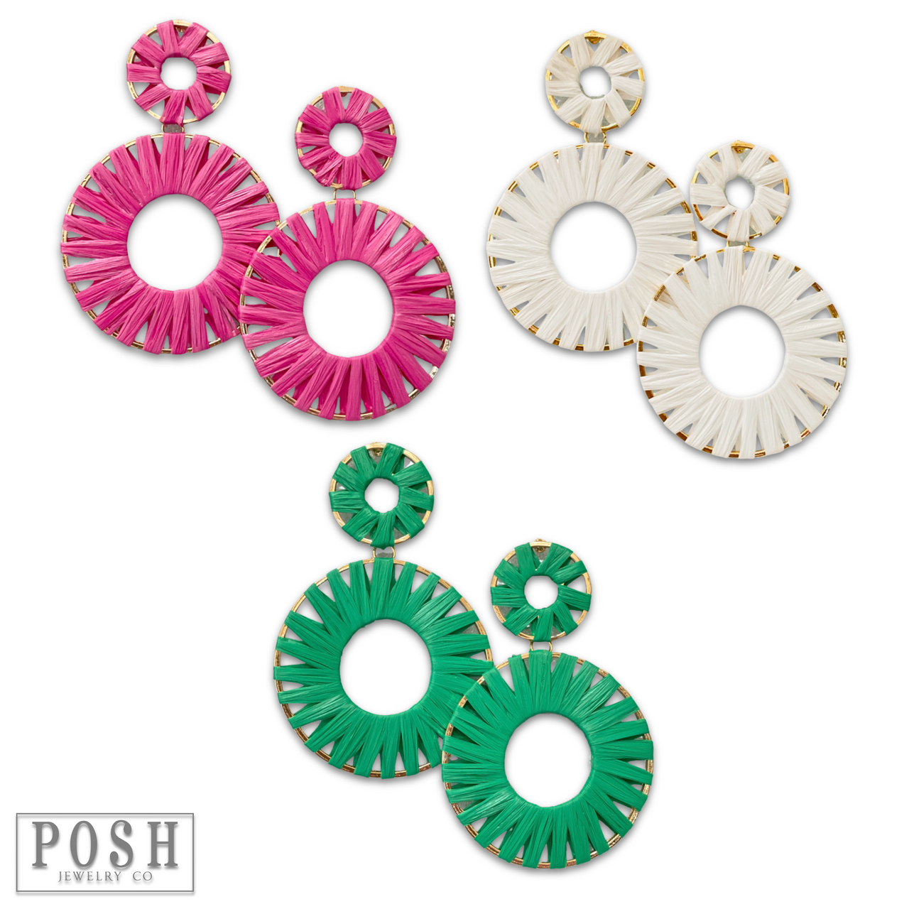 Raffia wrapped circle earring
