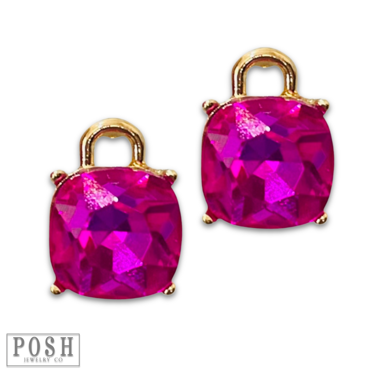 Square rhinestone with gold arch post earring