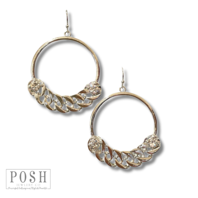 Curb chain and rhinestone earring