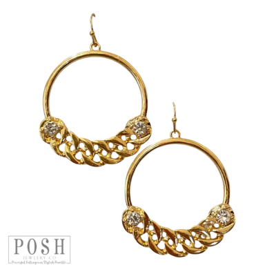 Curb chain and rhinestone earring