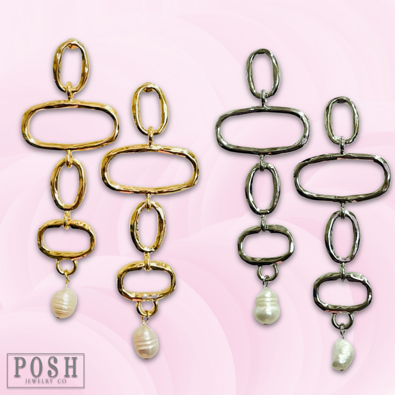 Geometric shape earring with pearl drop