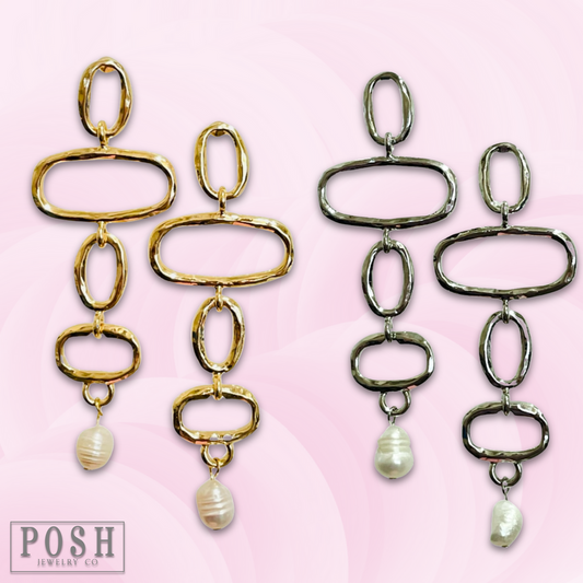 Geometric shape earring with pearl drop