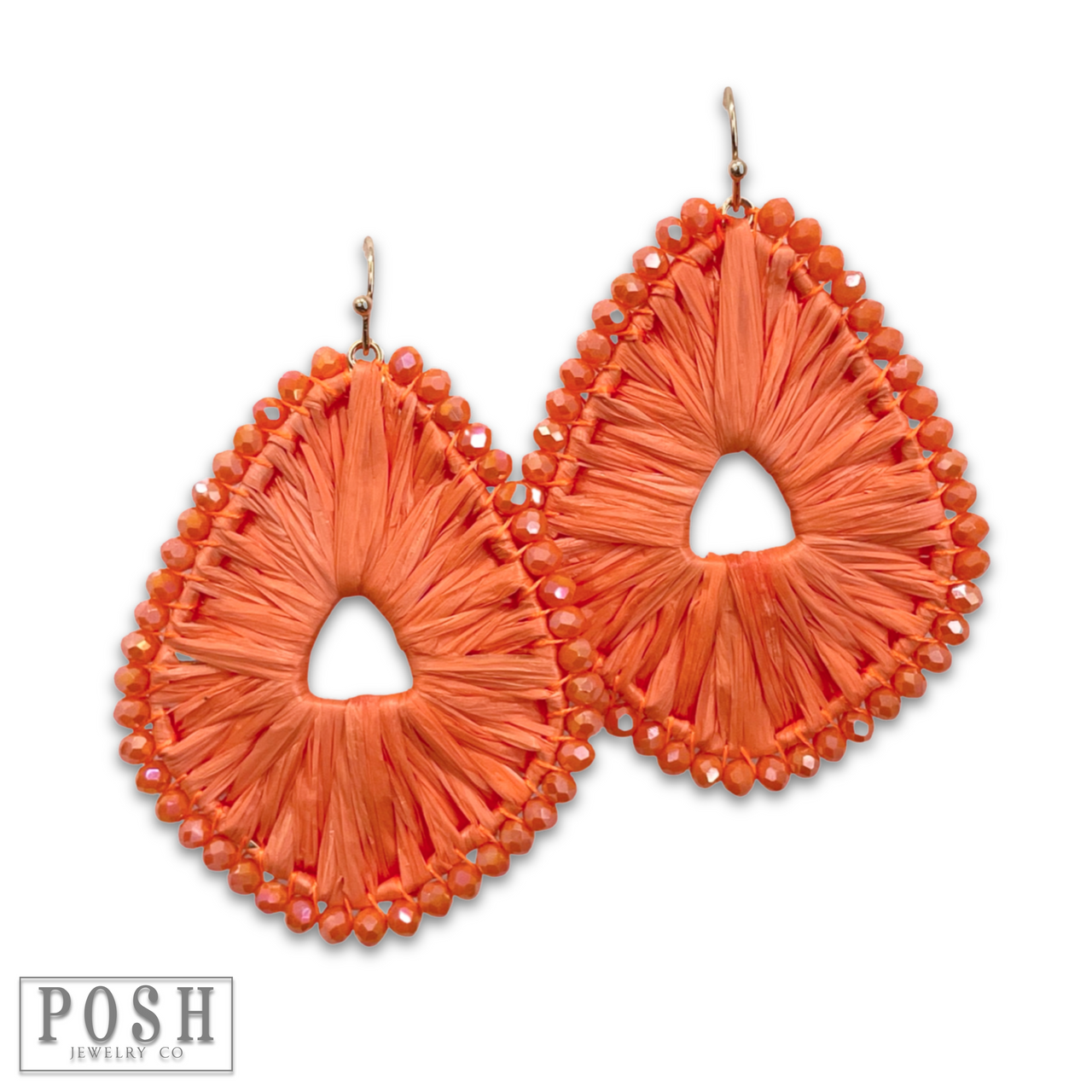 Raffia and bead wrapped teardrop earring