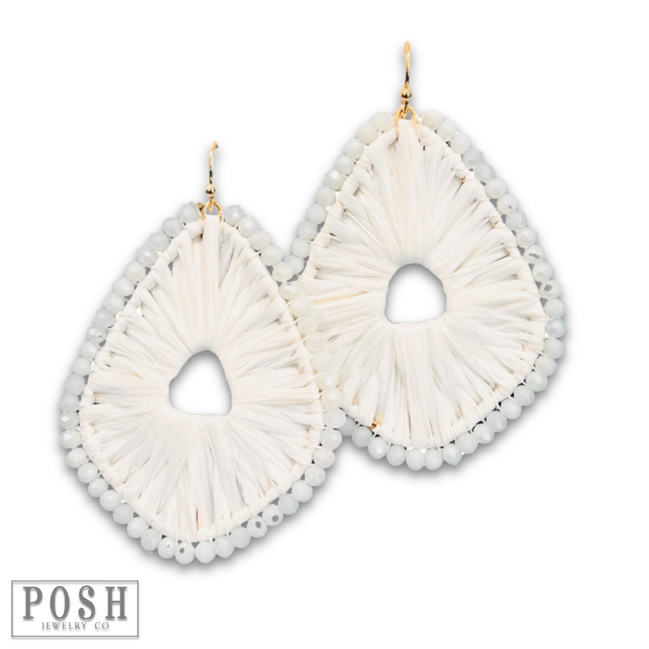 Raffia and bead wrapped teardrop earring