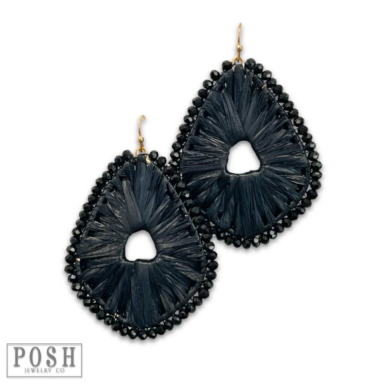 Raffia and bead wrapped teardrop earring