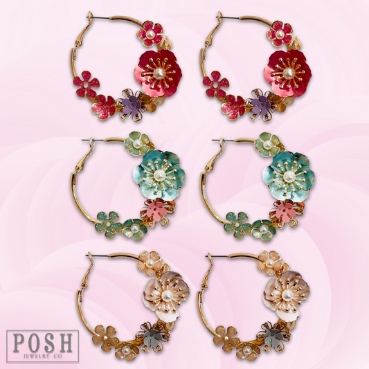 Metallic flower hoop earring