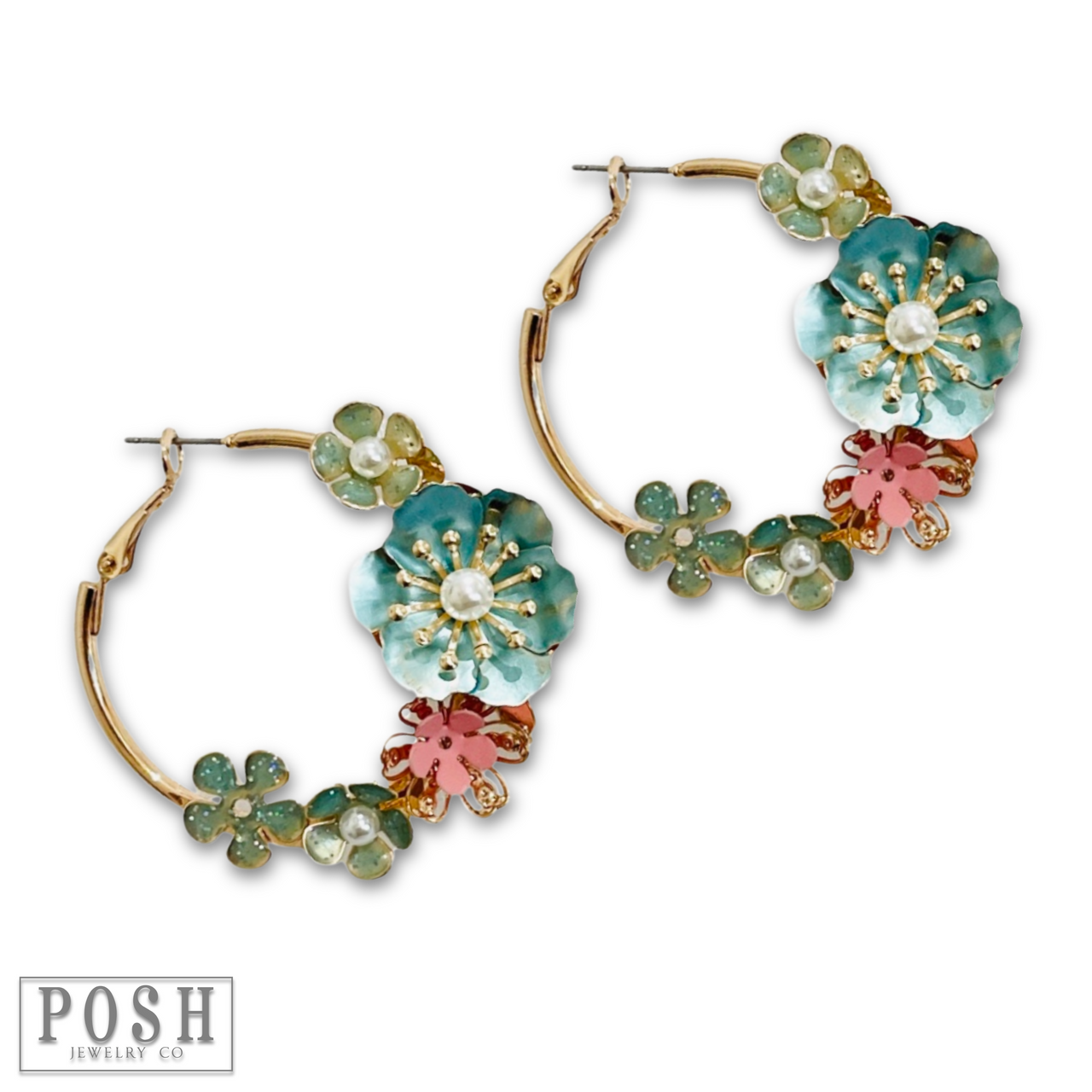 Metallic flower hoop earring