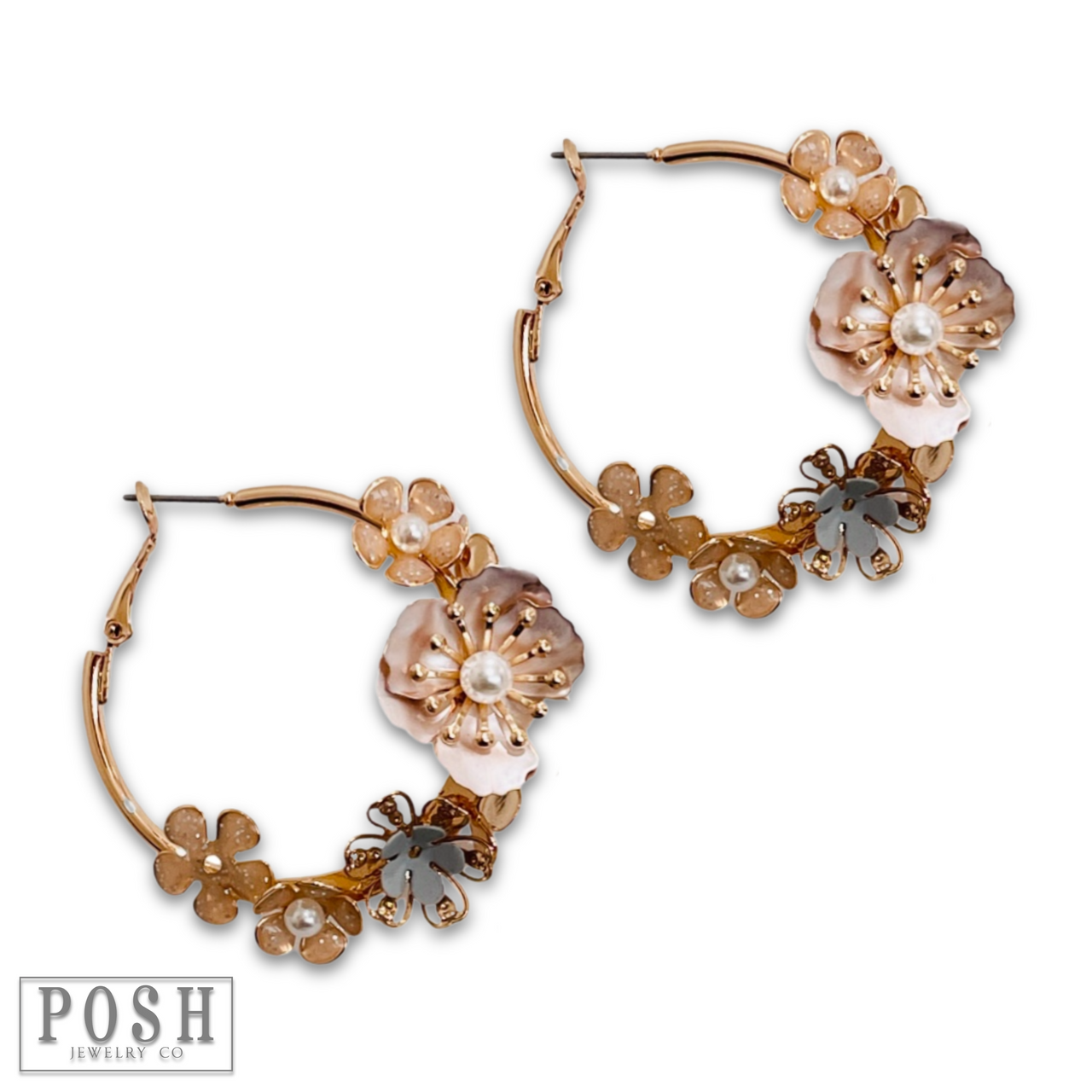 Metallic flower hoop earring