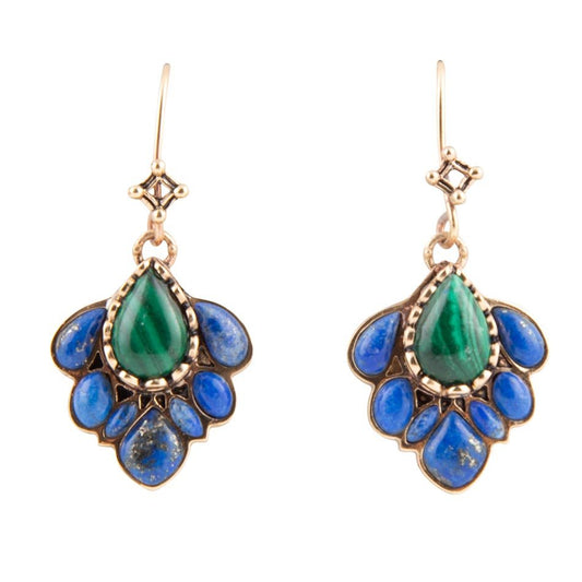 Peacock Blue Lapis Golden Drop Earrings