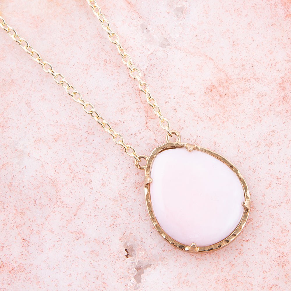 Pink Opal Teardrop Golden Necklace