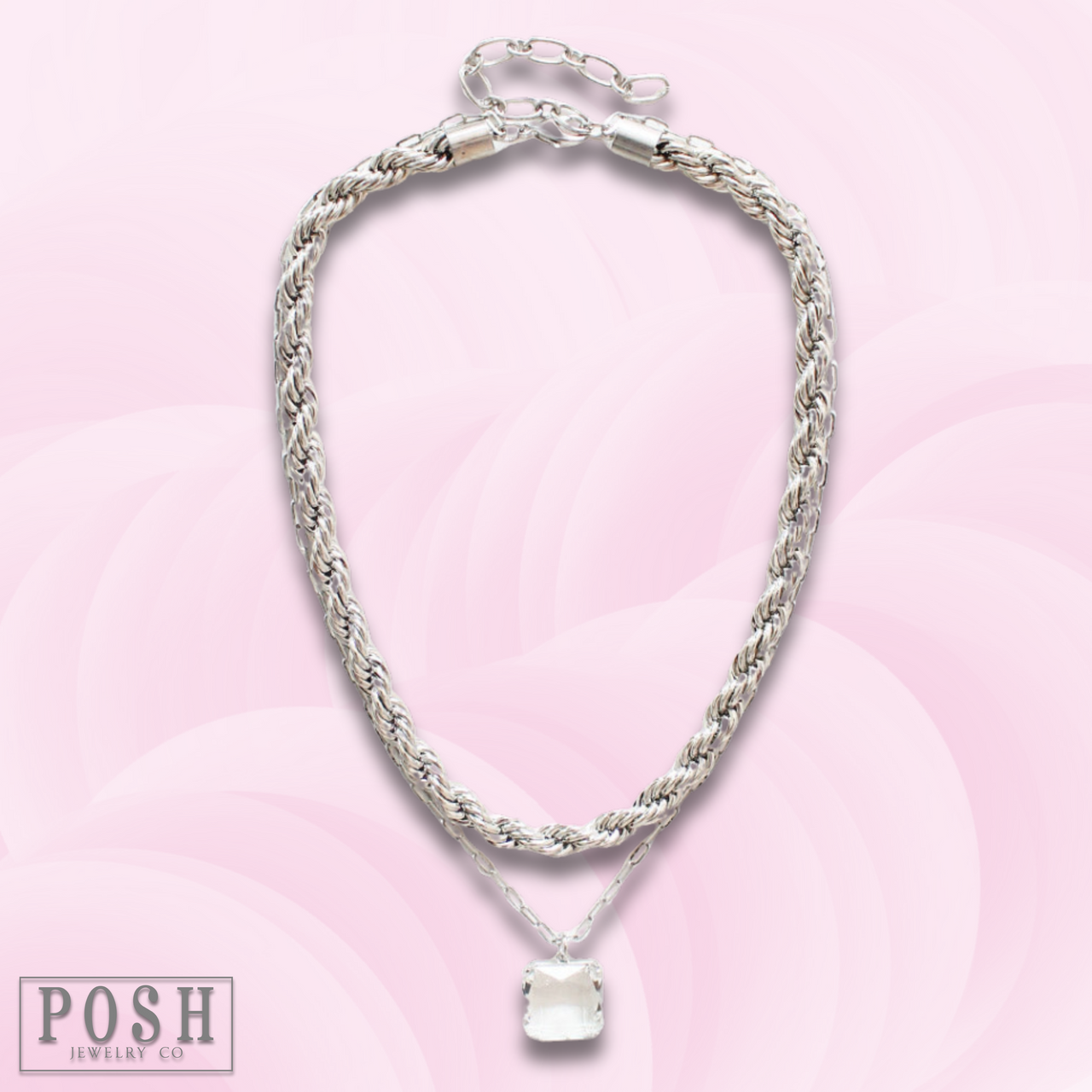 Silver tone double chain necklace