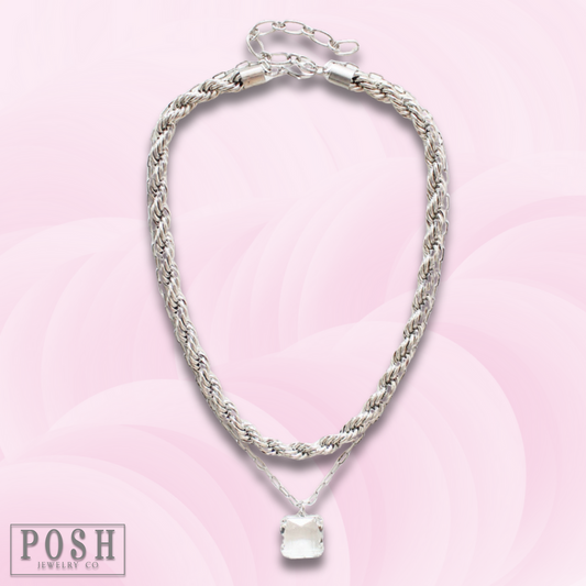 Silver tone double chain necklace