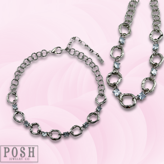 Chain necklace with rhinestone squares
