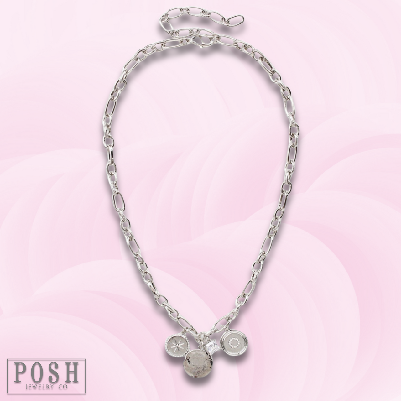 Link chain necklace with charms