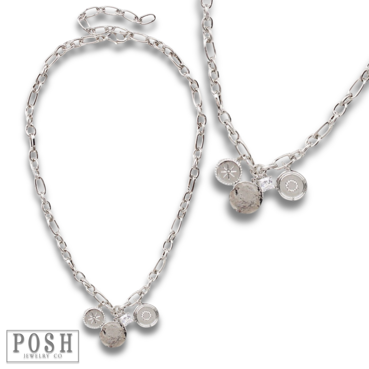 Link chain necklace with charms