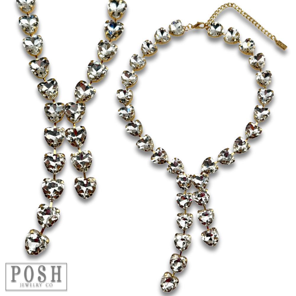 Rhinestone heart lariat necklace