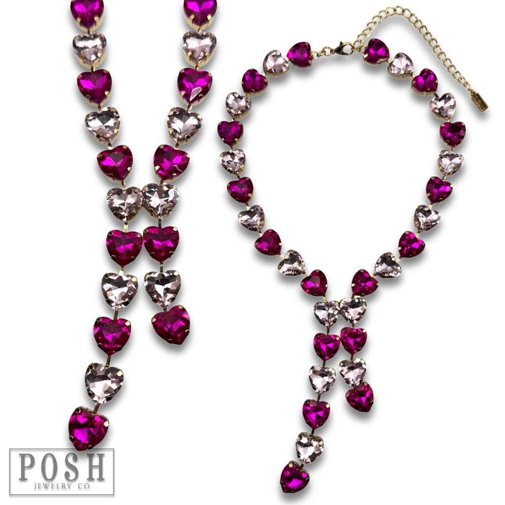Rhinestone heart lariat necklace