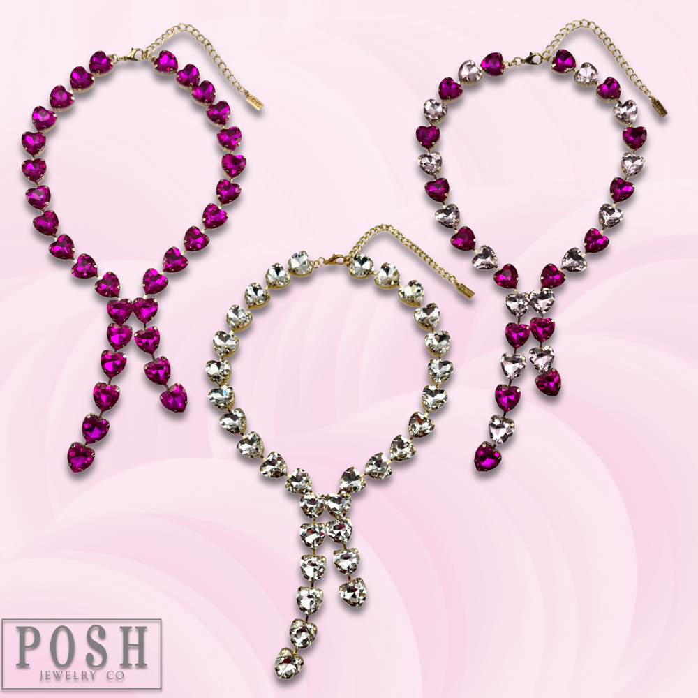 Rhinestone heart lariat necklace