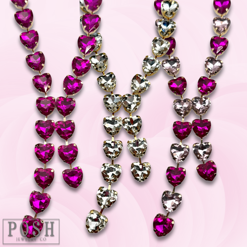 Rhinestone heart lariat necklace