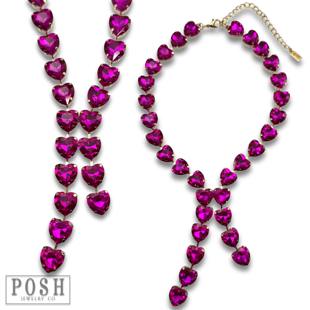 Rhinestone heart lariat necklace
