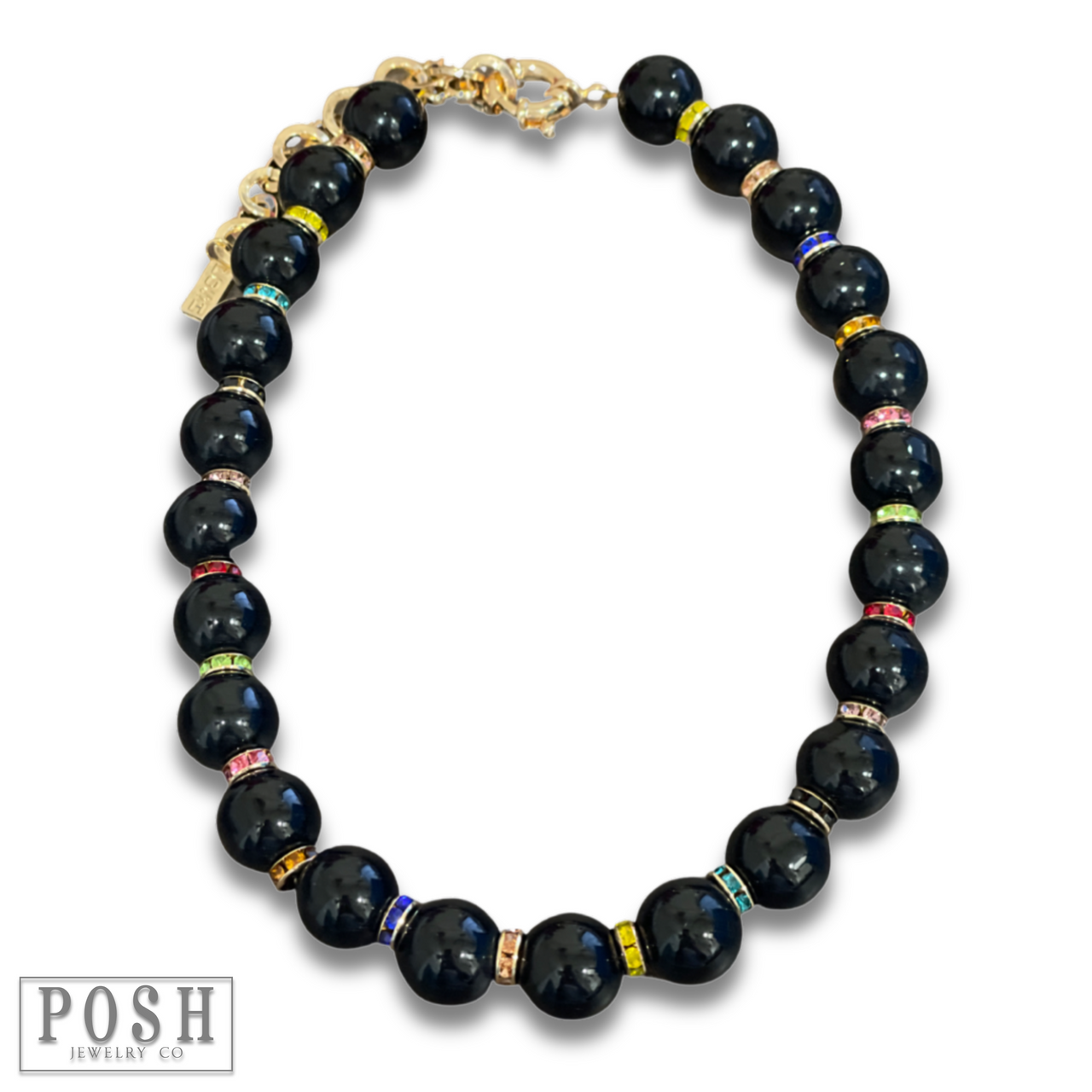 Round bead, rhinestone spacer necklace