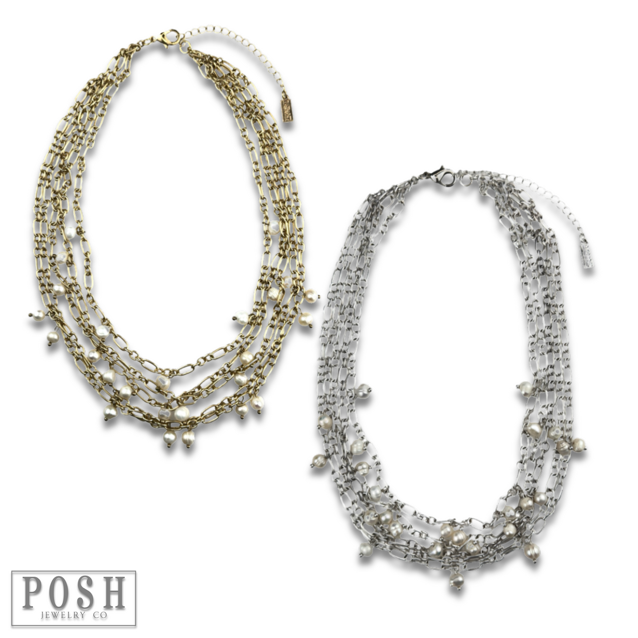 Freshwater pearl multi-drop chain necklace