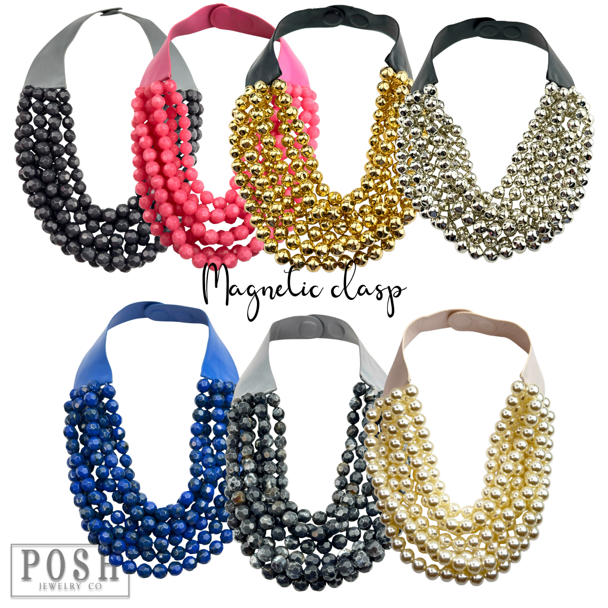 Multi-strand magnetic clasp necklace