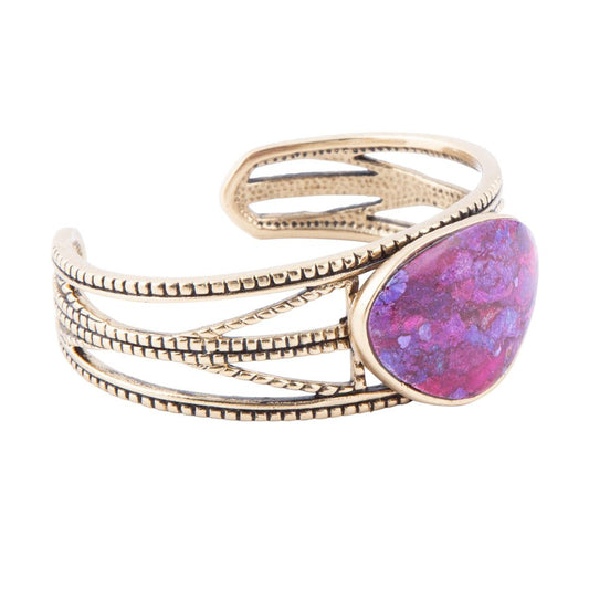 Purple Turquoise Golden Roped Cuff Bracelet