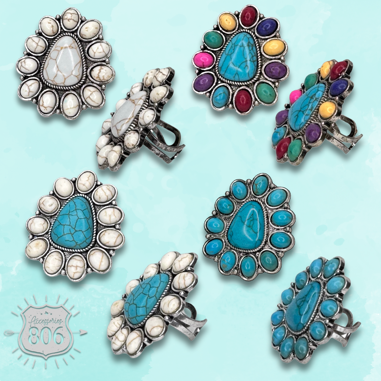 Triangle stone flower ring